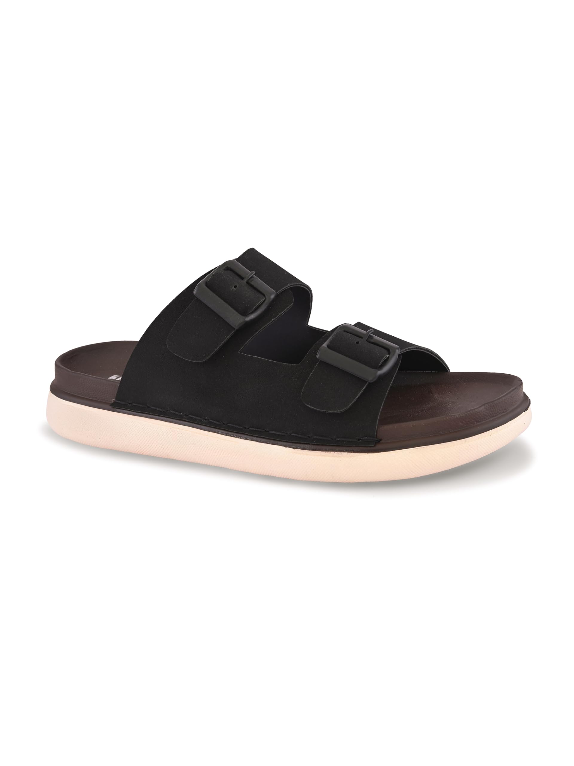mens Sandals Stanphord Men Black Suede Finish Slip-On Sandals | Adjustable Double Buckle Casual Sandals with Cushioned Footbed, Lightweight Anti-Slip Sole - TPAI 14818 BLACK-7-picture-41