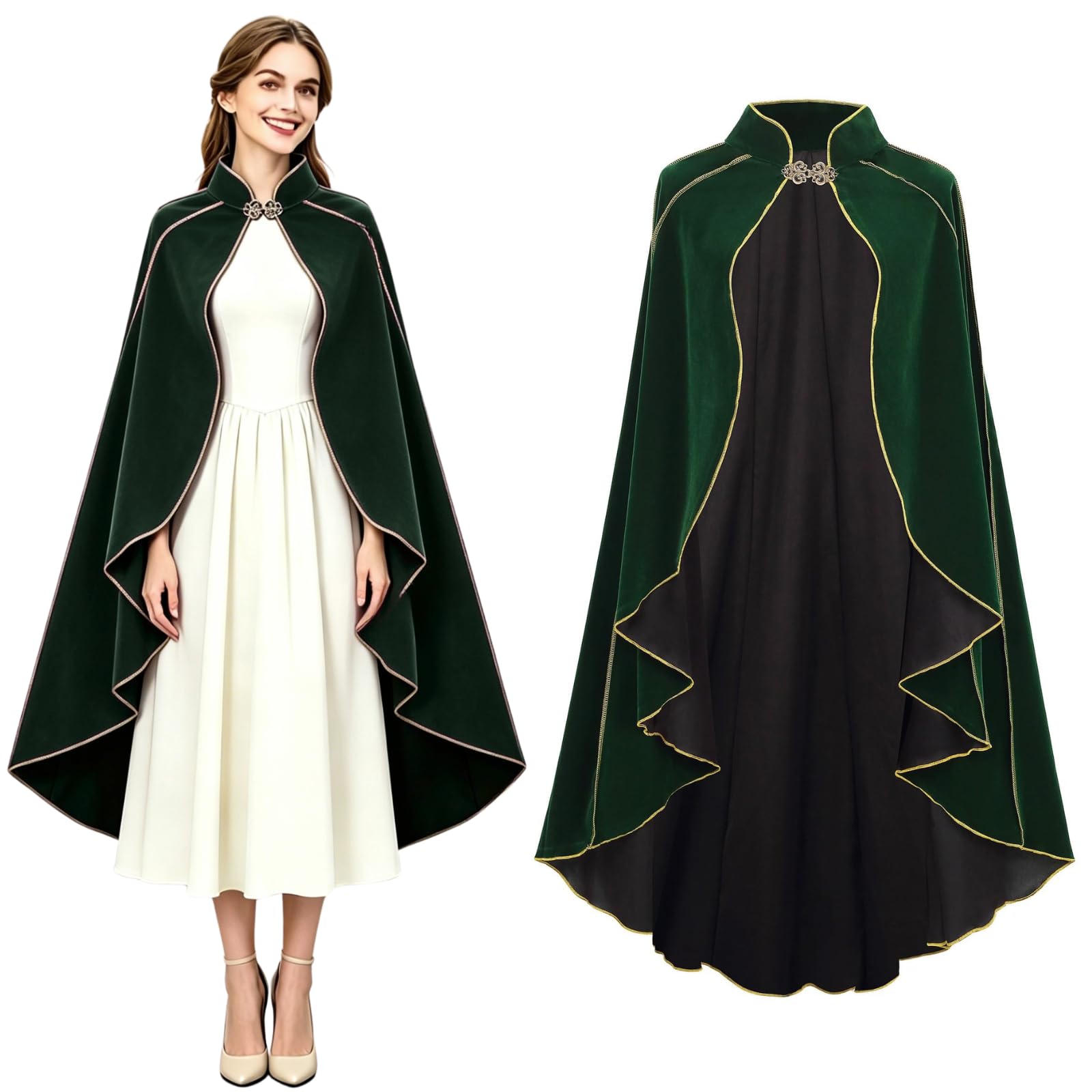 maxToonrain Medieval Costume Women Accessories,Women's Green Capes Velvet Renaissance Hooded Cloaks Halloween World Book Day Costumes Fancy Dress for Womens(Green,130 CM) — image 1