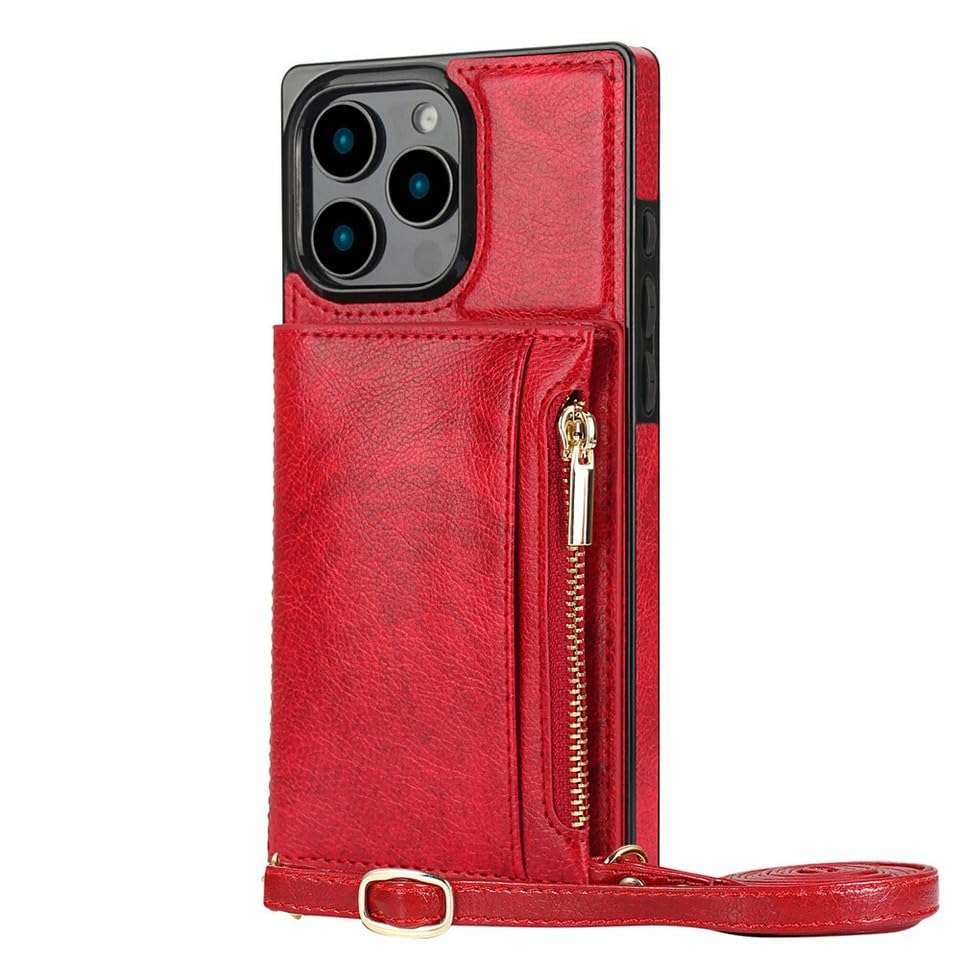 Étui en cuir iPhone 13 Pro rouge à clapet magnétique de haute finition