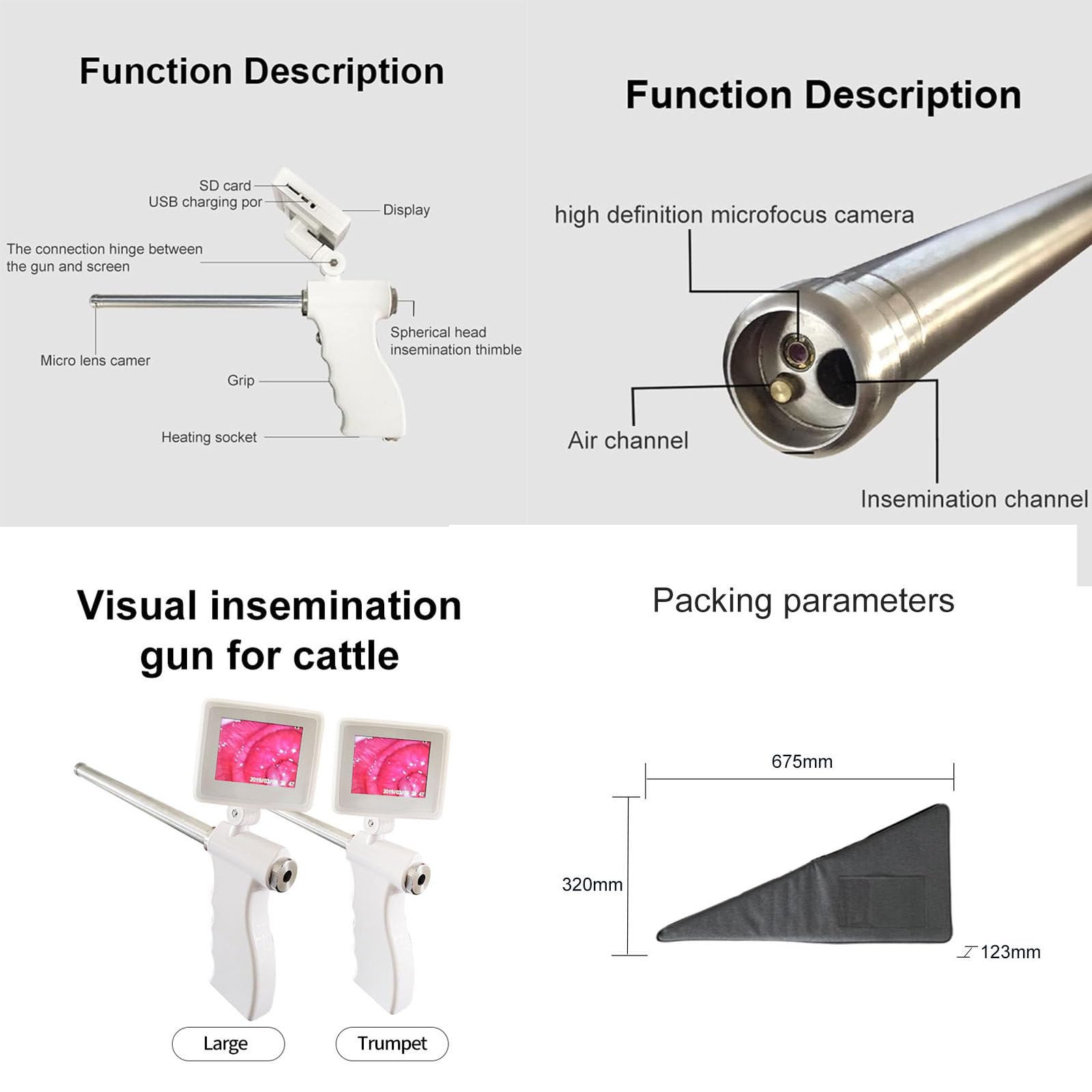 Zestaw do inseminacji dla krów Bydło,pistolet do inseminacji wizualnej z ekranem pikselowym,profesjonalne narzędzia rolnicze do inseminacji weterynaryjnej,Trumpet