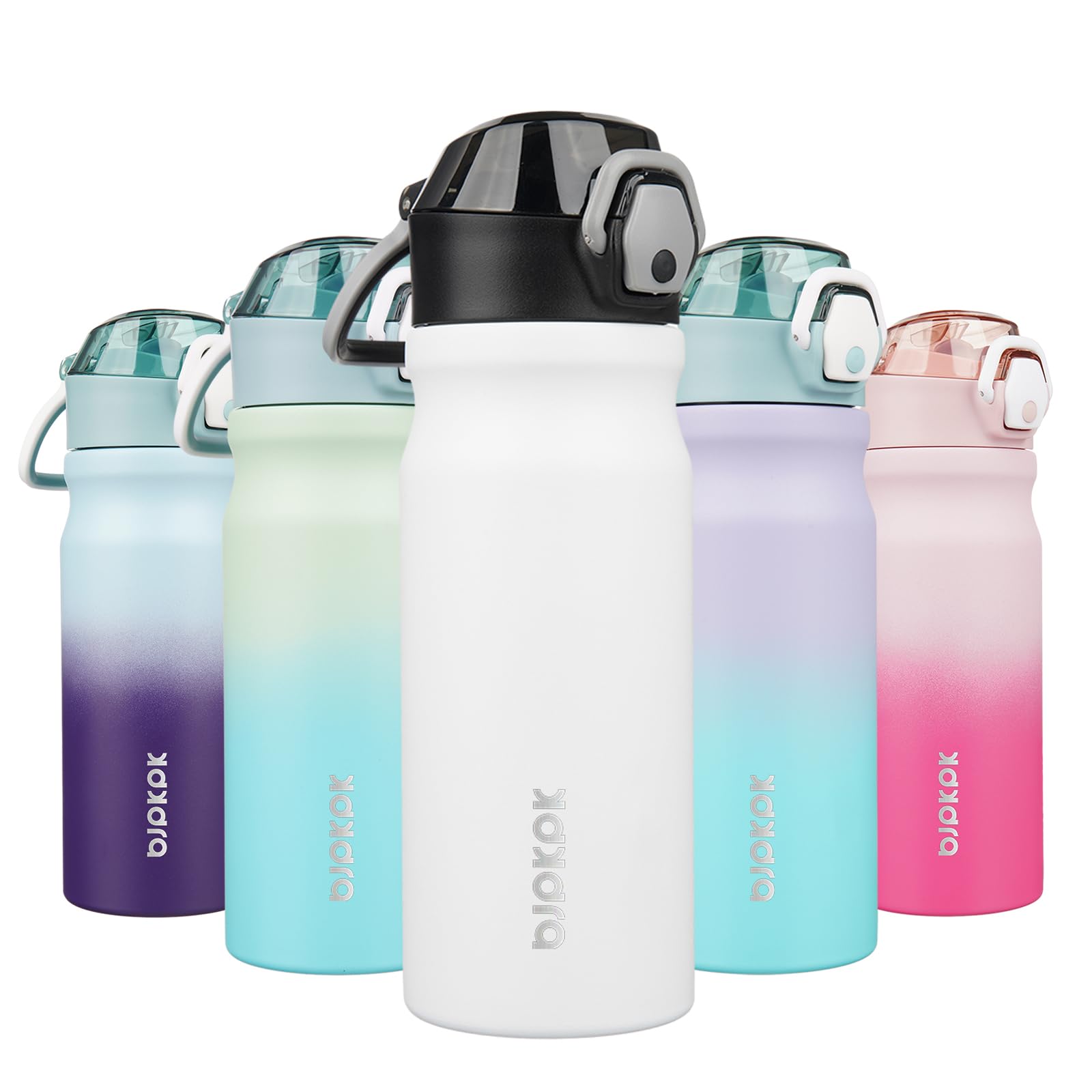 BJPKPK 18 oz Water Bottle with Straw &amp; Handle, Insulated Stainless Flask