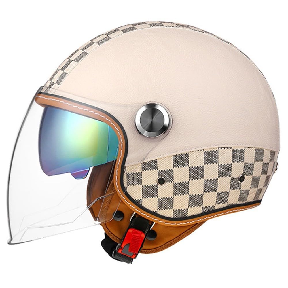 WZGGTEAM 3/4 Open Face Motorcycle Helmet with Dual Visor for Men and Women, DOT/ECE Approved Unisex Retro Half Helmet，Motorbike Casco for Moped Cruiser and Chopper