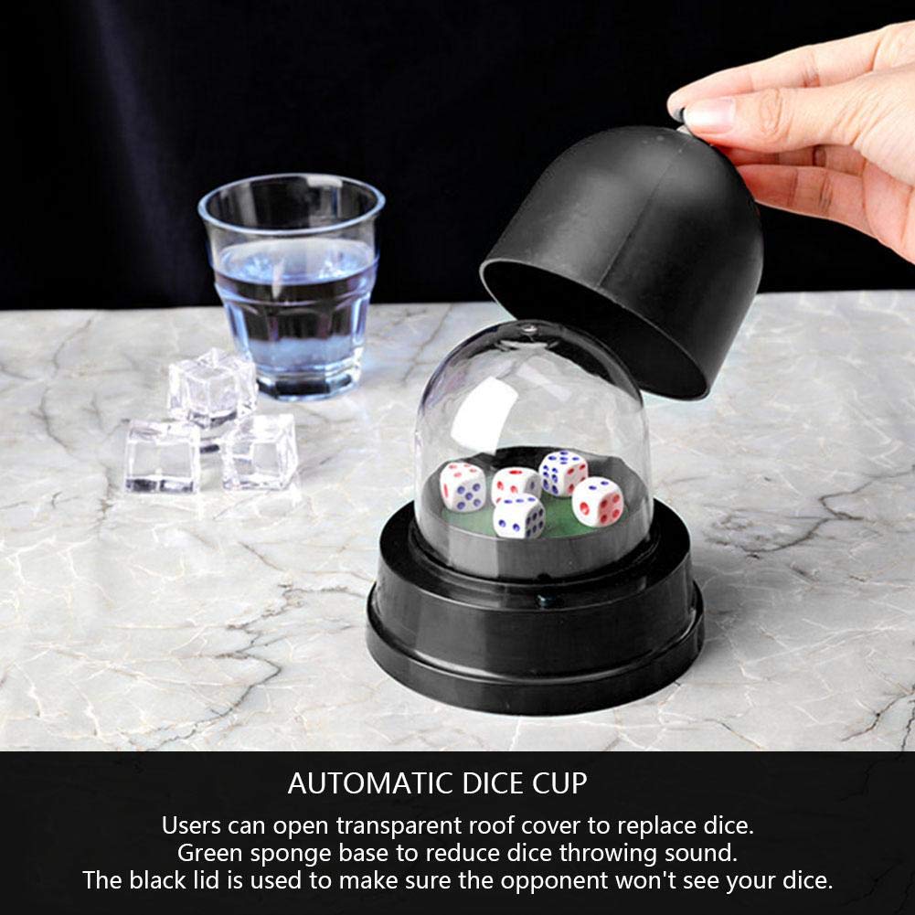 Leatherette Dice Cup with Lid,Dice Shaker Cup,Automatic Dice Roller Cup,Professional KTV Pub Bar Hand Shaking Dice Cup Shaker Battery Powered with 5 Dices(Batteries Not included)