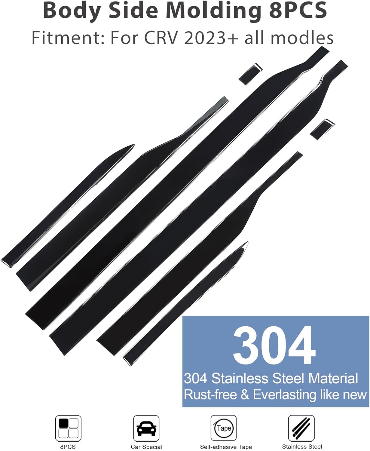 for Honda CRV 2023 2024 2025 2026 Body Side Molding Trims, Door Protector Cover, Rear Back Bumper Corner Premium 304 Stainless Steel Protector for CR- V -Black