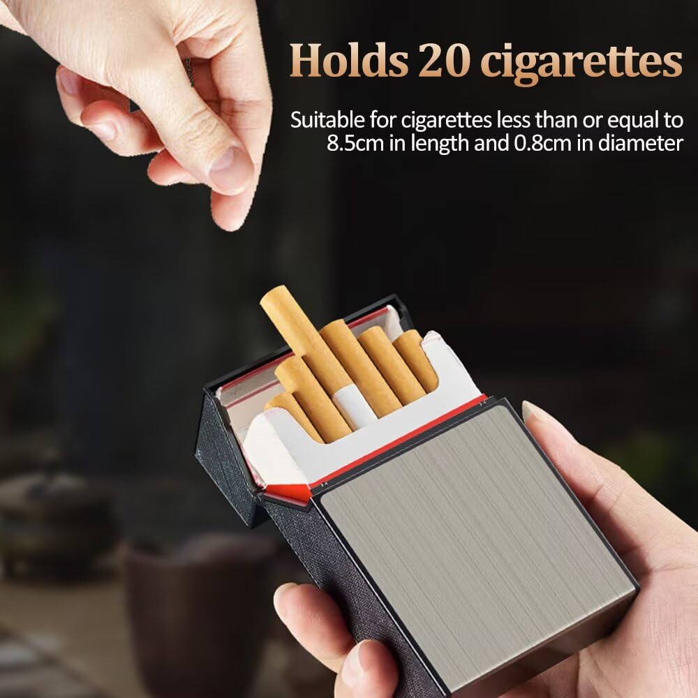 Caja de Cigarrillos de Aluminio 2 en 1 con Encendedor Electrónico Recargable a Prueba de Viento para 20 Cigarrillos