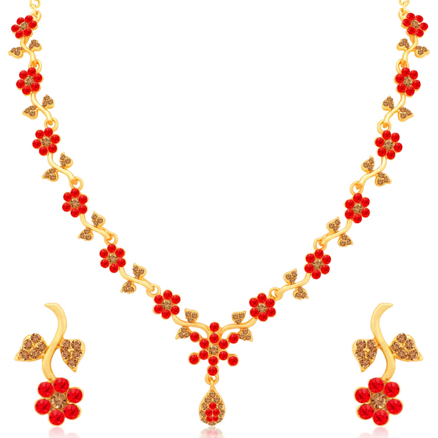 SukkhiIncredible Gold Plated Wedding Jewellery LCT and Red Stone Floral Necklace Set for Women (N79730)