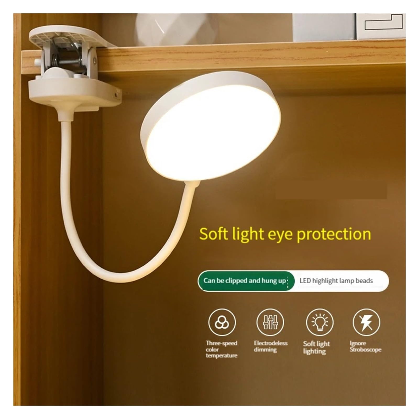 Lámpara de escritorio con clip recargable por USB | Temperaturas y luz de lectura LED regulable for estudio, oficina, dormitorio