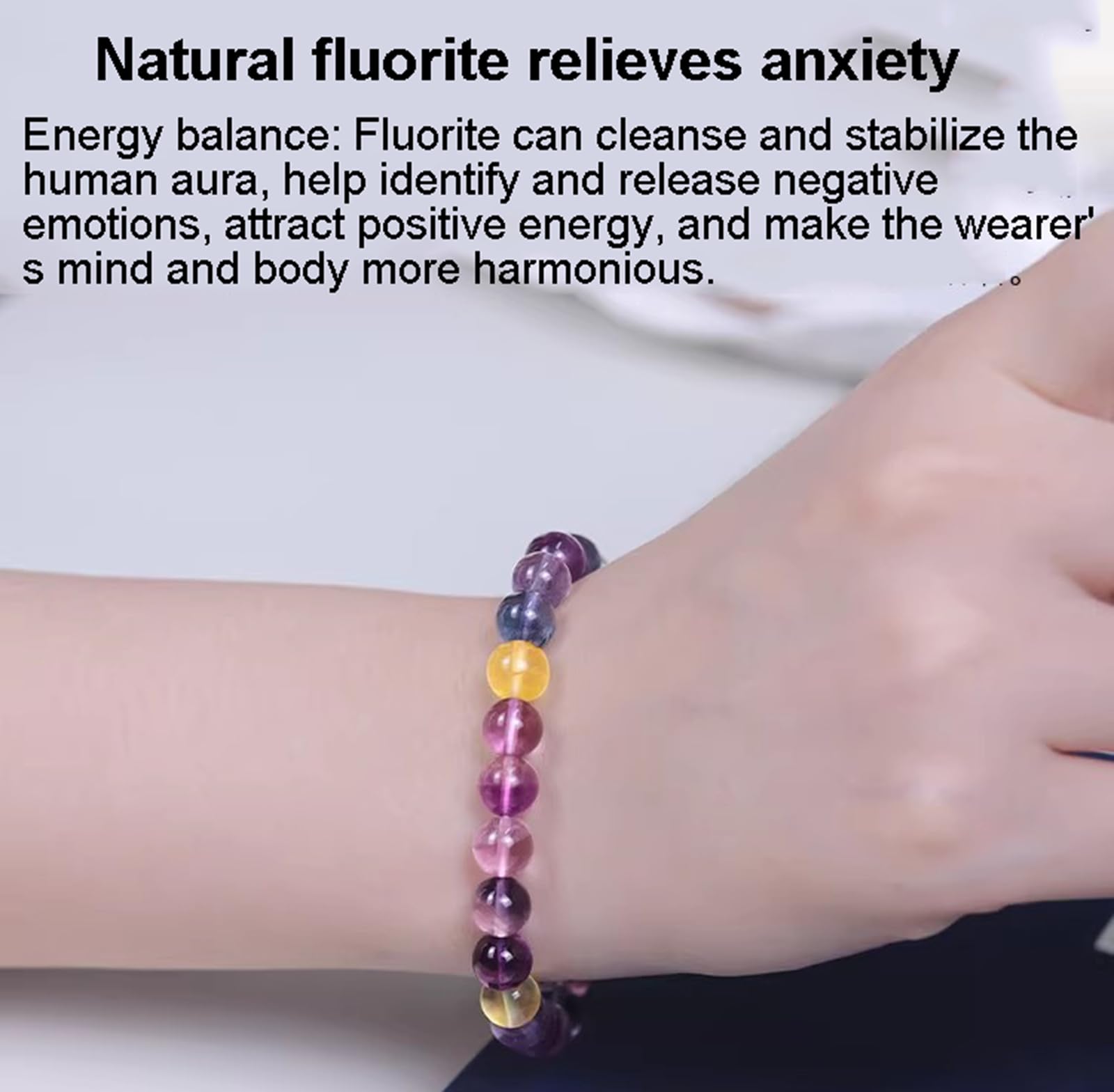 Pulsera de fluorita Multicolor Natural para Mujer, Cuentas de Cristal de 8 mm, joyería de Piedras Preciosas de Verano, Regalo para atraer Riqueza para tu Mejor Amiga,Length 14~15cm