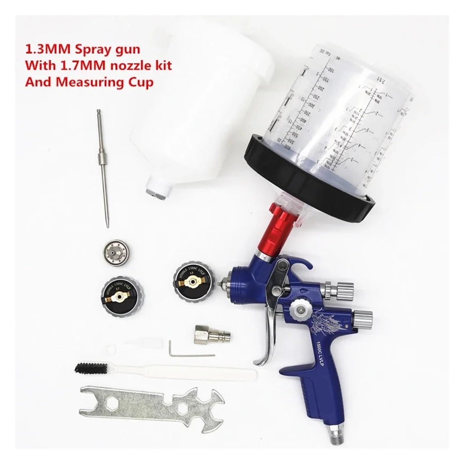 Set di pistole a spruzzo, Pistola a spruzzo 1,3 e 1,7 mm ugello con adattatore e serbatoio 600 cc pistola a spruzzo aria con attacco rapido serbatoio senza lavaggio tazza di miscelazione della vernice