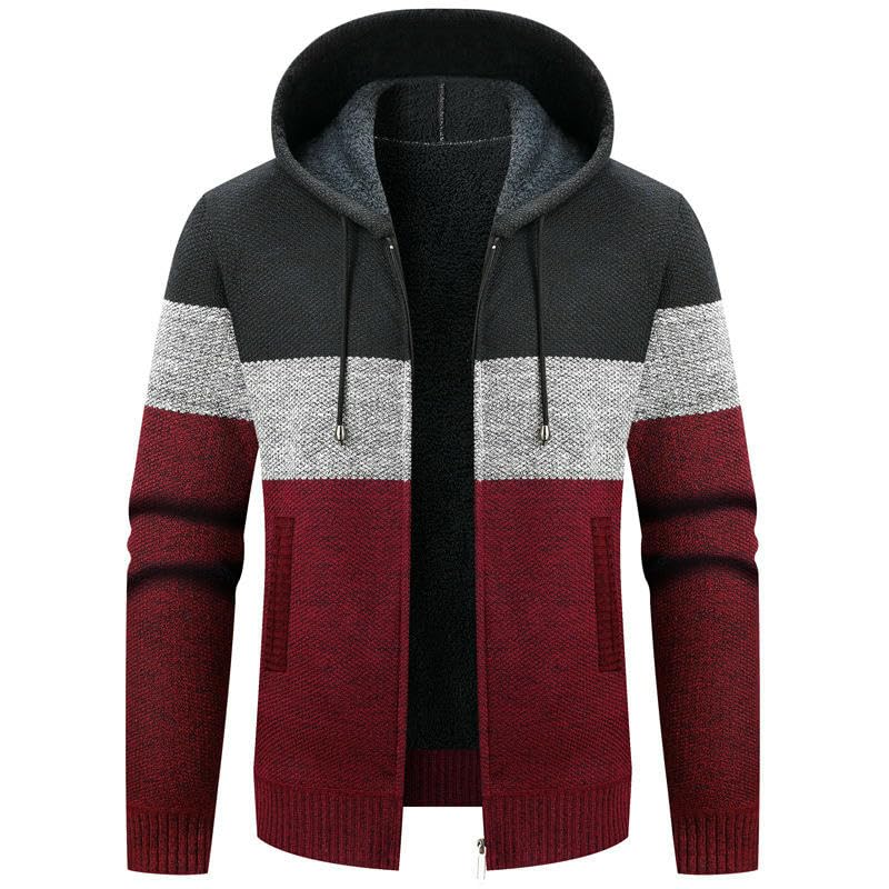 Pull d'hiver homme à capuche doublé peluche bloc de couleur