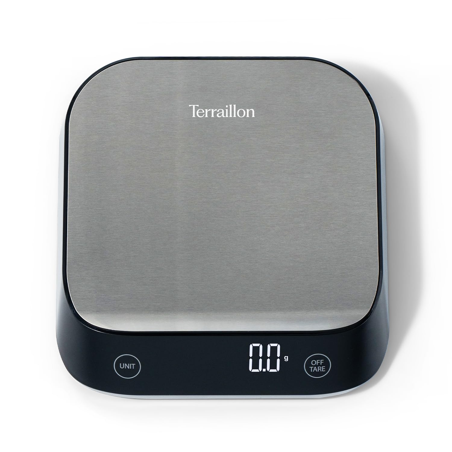 TERRAILLON - EPSILON - Balance de cuisine électronique de précision, Compacte, Capacité 5 Kg, Graduation dynamique 0,1g-0,5g-1g, Ecran LCD rétroéclairé, Inox