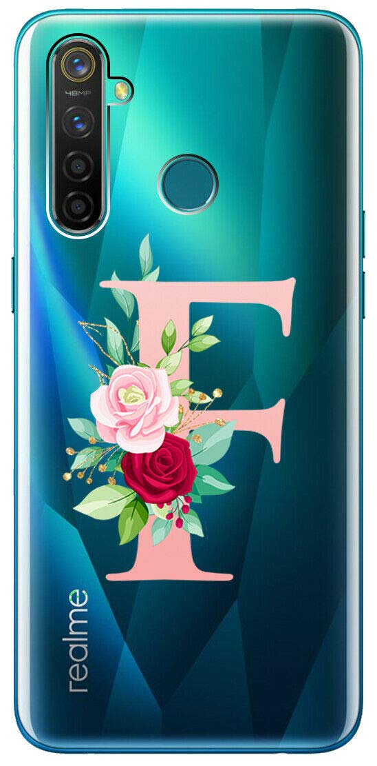 Mixroom - Cover Custodia Case In TPU Silicone Morbida Per OPPO REALME 5 Lettera F Rosa Fantasia Iniziali Sfondo Trasparente