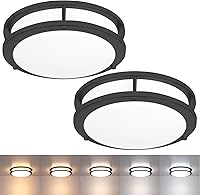 Vista 18 de Paquete de 2 luces de techo negras, luz de techo LED de montaje al ras de 13 pulgadas, iluminación de dormitorio infantil con 5CCT