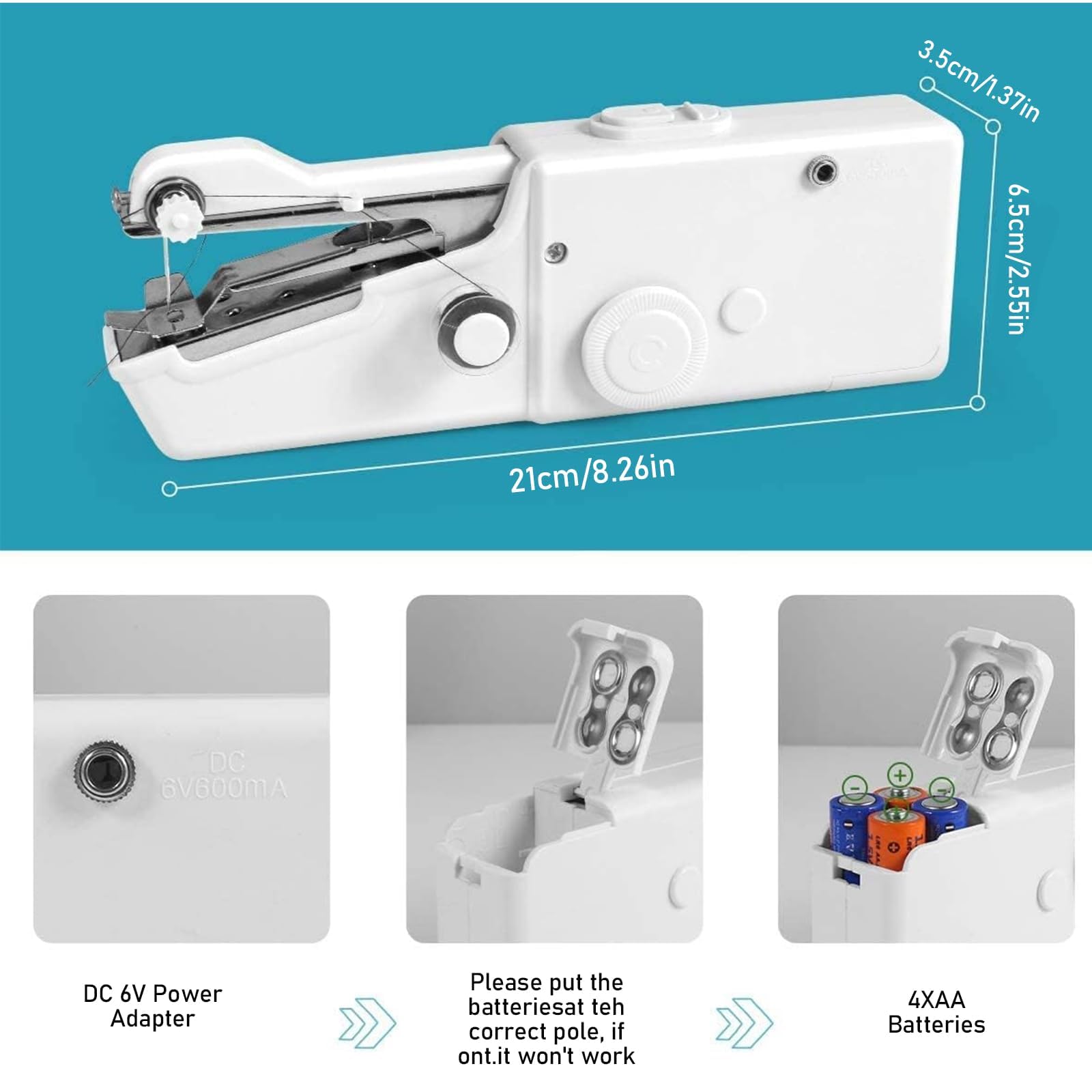 Macchina da Cucire Portatile Mini Macchina da Cucire Elettrica Portatile a Cucitura Rapida, Cucitrice Portatile per Tessuti, per Vestiti, Tessuti, Cutain, Viaggi Domestici Fai da Te