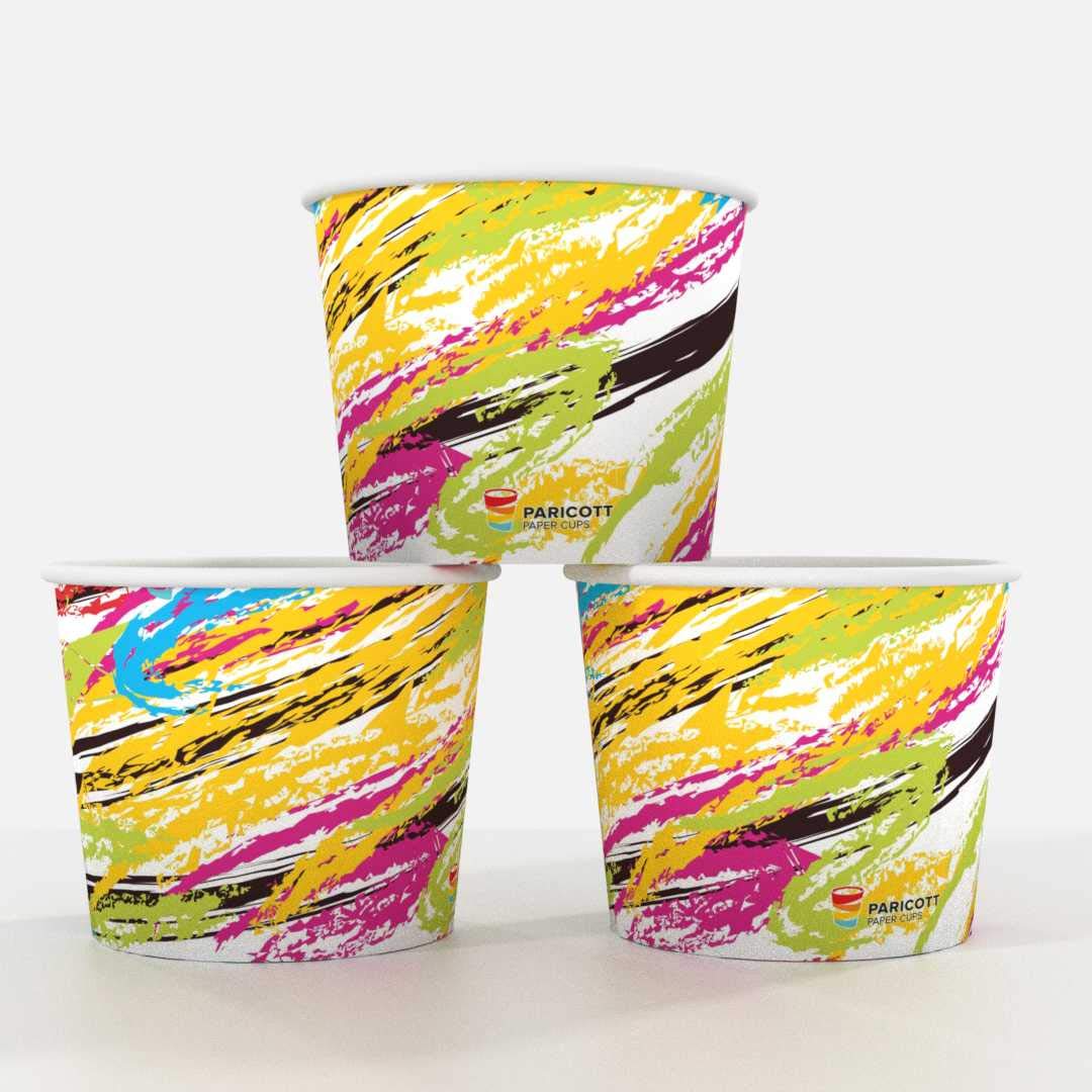 PARICOTT 100ml Crayon Printed Disposable Party/Office Paper Cups and Paper Glass for Hot & Cold Beverages (Pack of 200 Pieces)