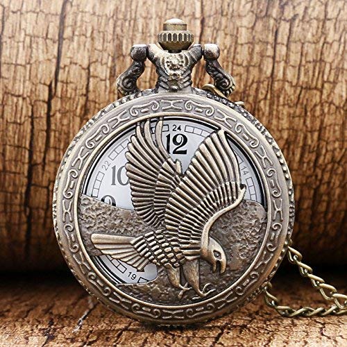 Reloj de bolsillo para el Día de la Madre o el Padre, colgante de cuarzo con águila de bronce
