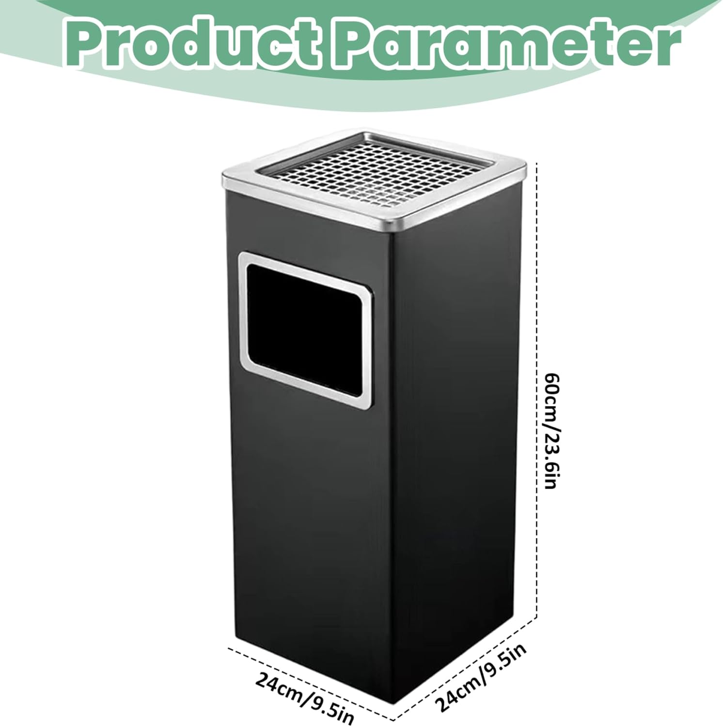 Outdoor Trash Can, Stainless Steel Commercial Outdoor Ashtray, Removable Inner Bucket Trash Bin with Lid for Office, Hotel Lobby, Patio