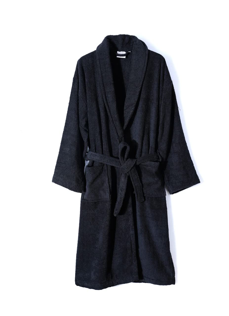 Great Knot Unisex Black 100% Egyptian Cotton Towelling Bath Robe Dressing Gown Terry Towel Dressing Gowns Bathrobes- Terry Towel Shawl Collar (Uk, Alpha, M, Regular, Regular, )