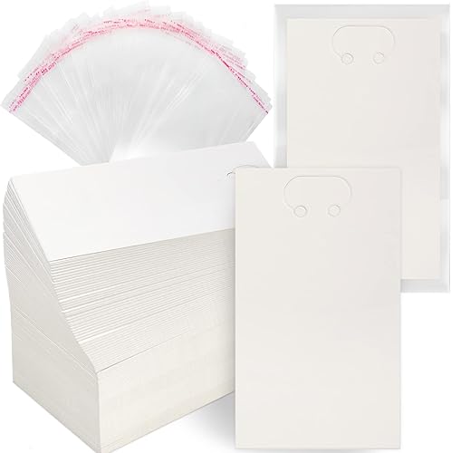 400 unidades de llaveros blancos con tarjetas de exhibición de llavero con bolsas transparentes autosellantes de 2.8 x 4.7 pulgadas, llavero de