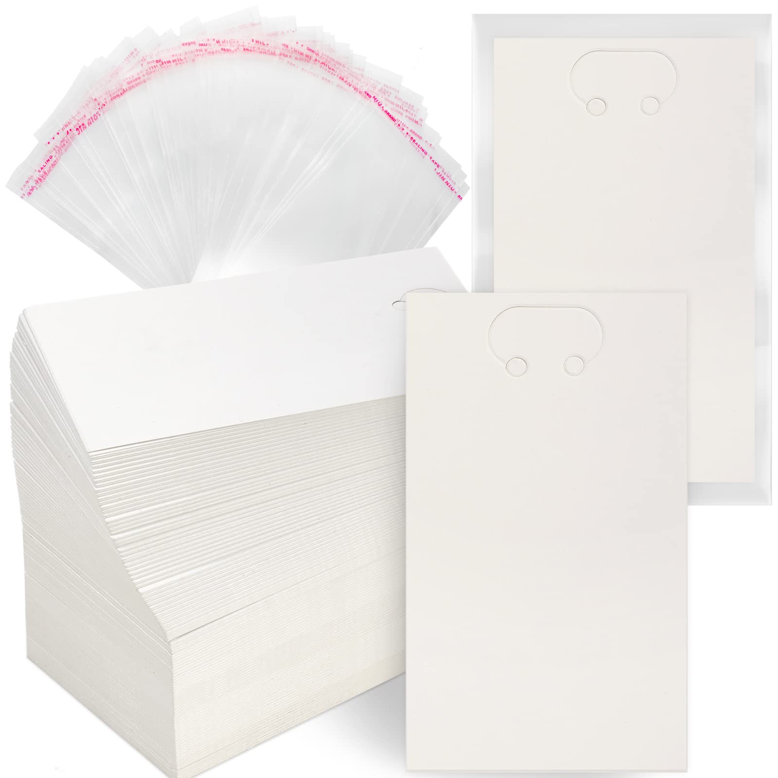 400 Pcs White Keychain Display Cards Keychain Packaging with Clear Self Sealing Bags 2.8 x 4.7 Inches Display Keyring Cardstock Holder Self Wrapper Bag 3.2 x 6.3 Inches Bags