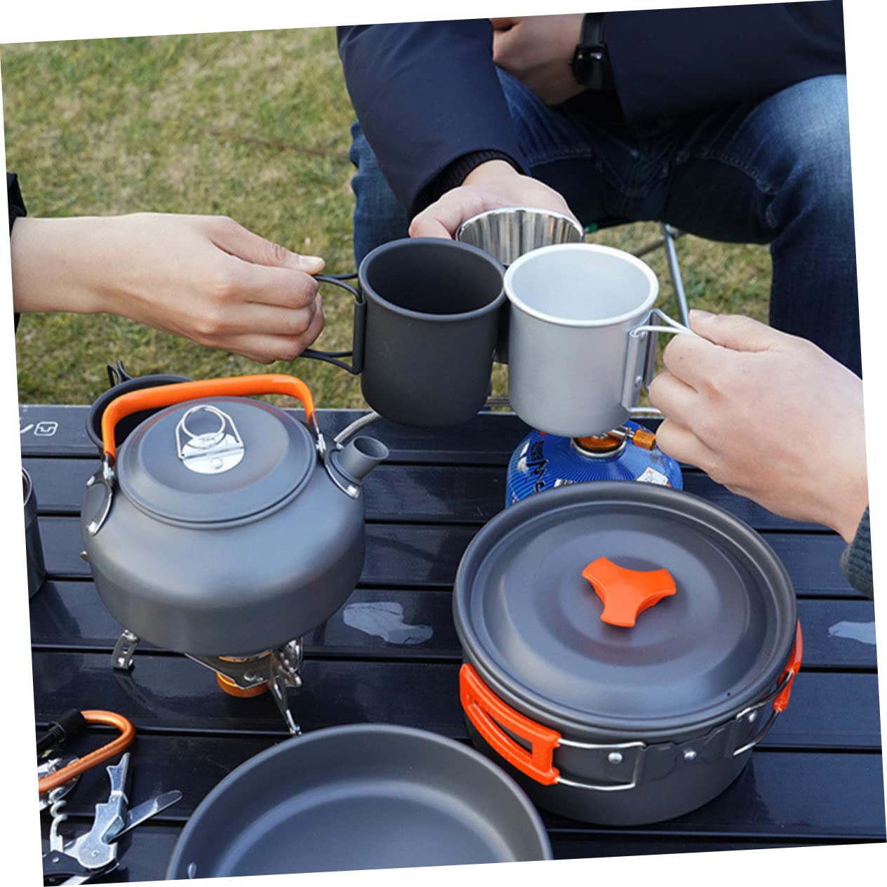 POPETPOP 1set Camping Cookware Portable Cooking Pots for Outdoor Adventures Lightweight Durable Design Anti-Scald Handle for Hiking Backpacking and Picnics