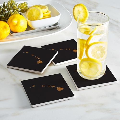 Miniatura 2 de Joyride Home Decor Copper Hawaii State, 4 posavasos de cerámica, posavasos cuadrados de 4 pulgadas, juego de 4, parte trasera de corcho