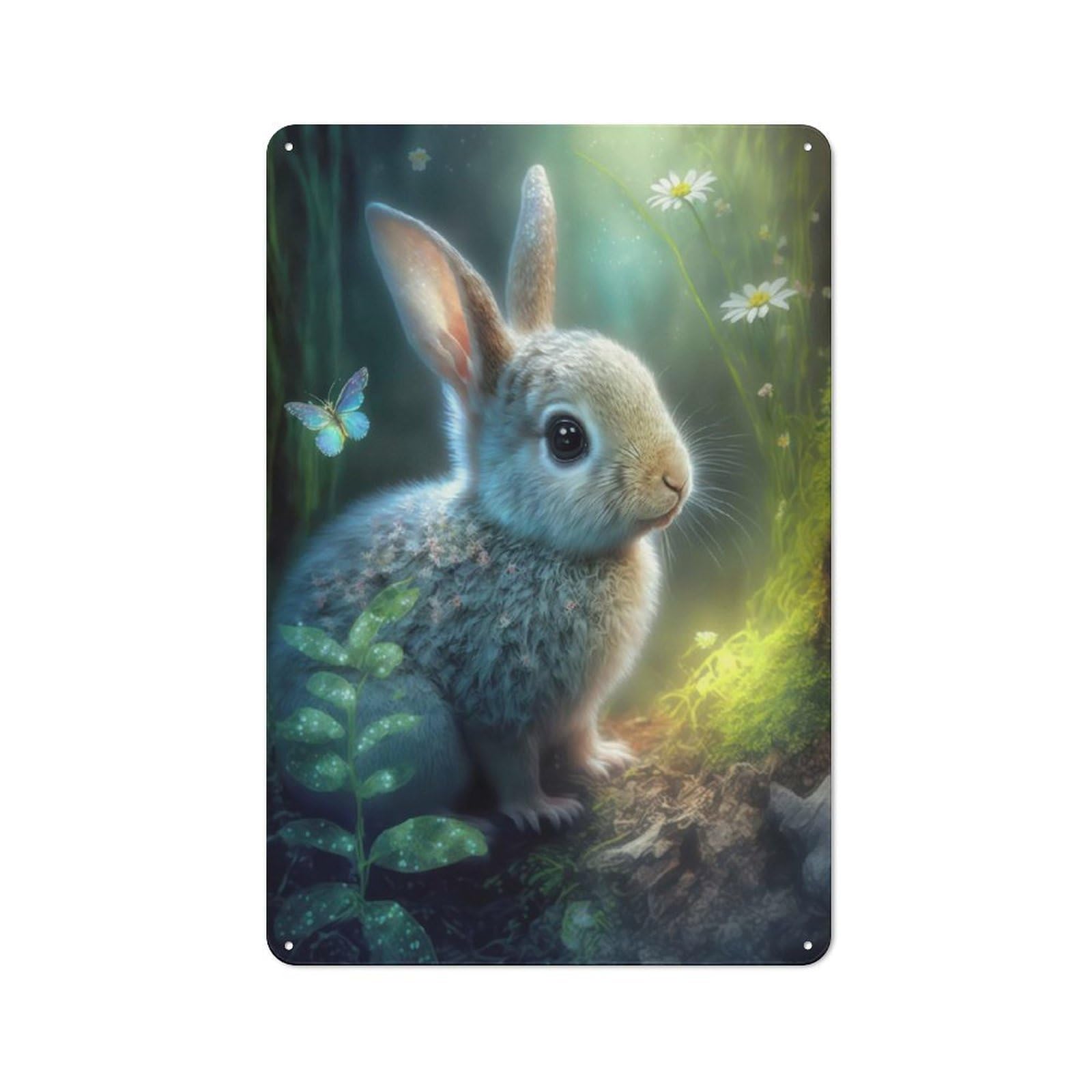 Bunny at The Forest Tin Sign 30x20cm, Garage Style Workshop Wall Decor for Garage, Workshop, Shed Or Utility Room