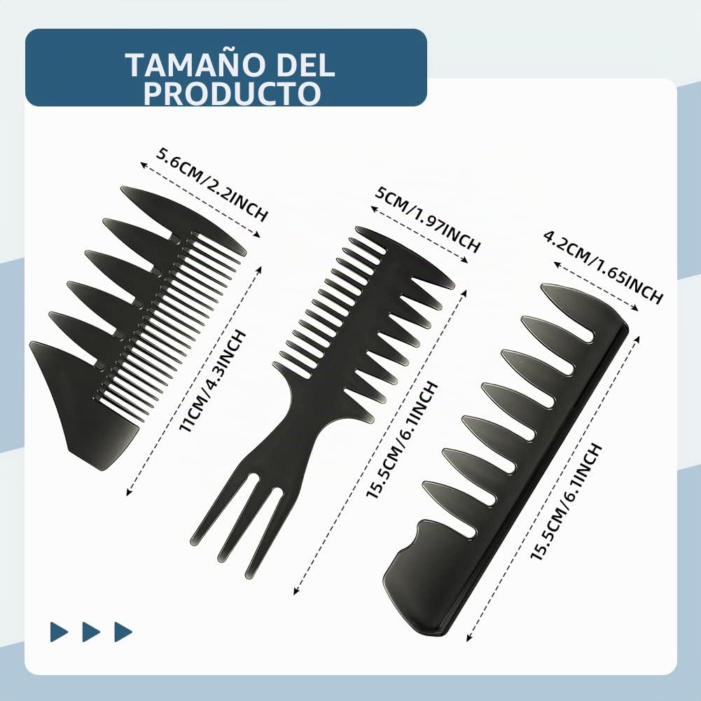 Juego De Peine Hombres Cabello, Profesional Dientes Anchos Peinar De Doble Cara Peine De Cola De Rata Styling Comb, Peine Hombre Para Peluqueria Negro
