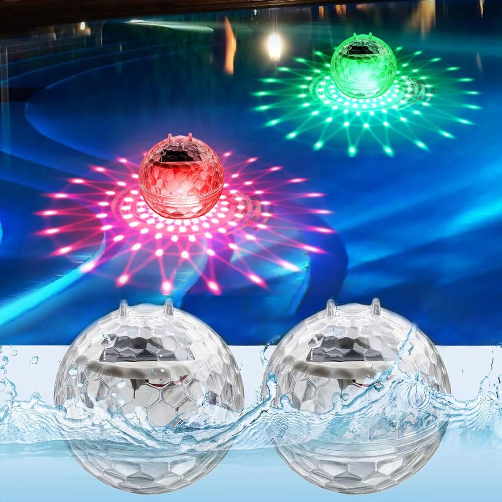 Zestaw 2 pływających lamp basenowych, solarnych lamp basenowych, wodoodporna kula basenowa, wodoodporne oświetlenie basenowe LED, dekoracja krajobrazu do basenu, stawu, imprezy, ogrodu