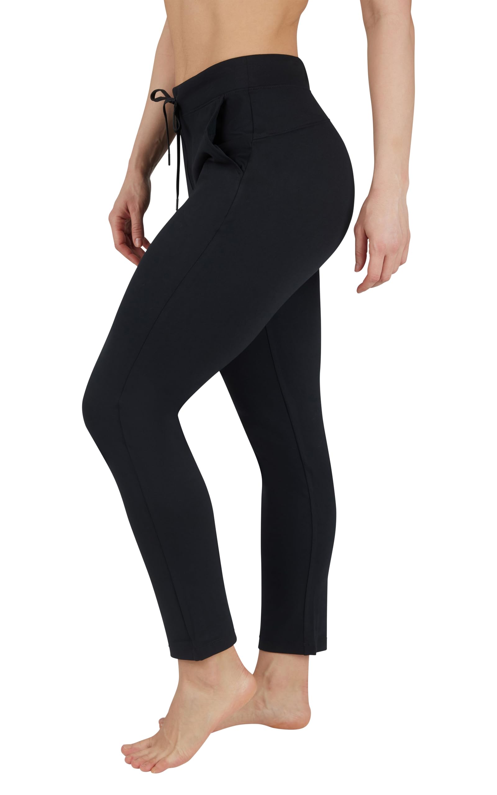Yogalicious Womens High Waisted Yoga Pants Straight Leg Casual Pant - Black - Medium