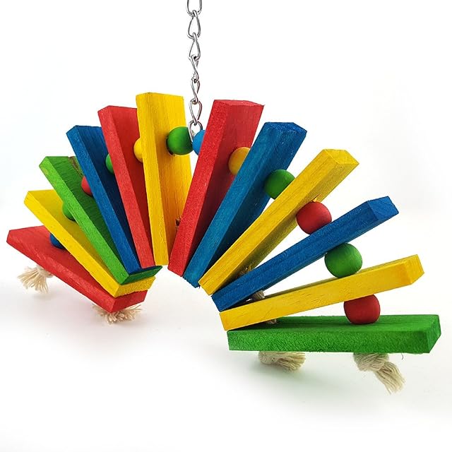 Foto 3 de 5 de Keersi Juguete de madera colorido para pájaros, loros, guacamayos, grises africanos, cacatúas y periquitos