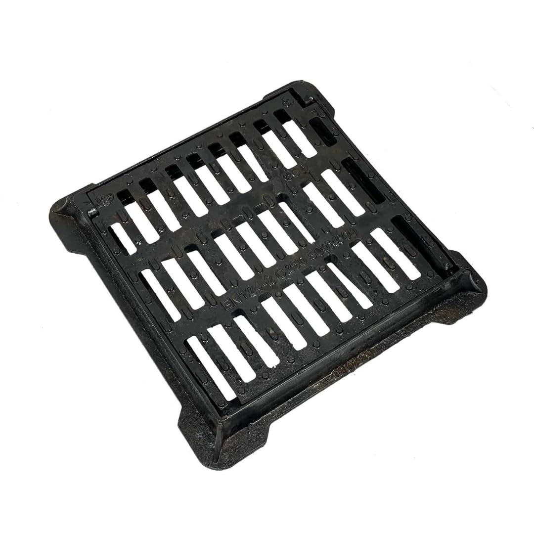 EINSIDE Grille en fonte ductile C250, Grille carré de drenaige concave avec cadre, Équipée d'un système de sécurité avec fermeture à pression, 30 x 30 cm
