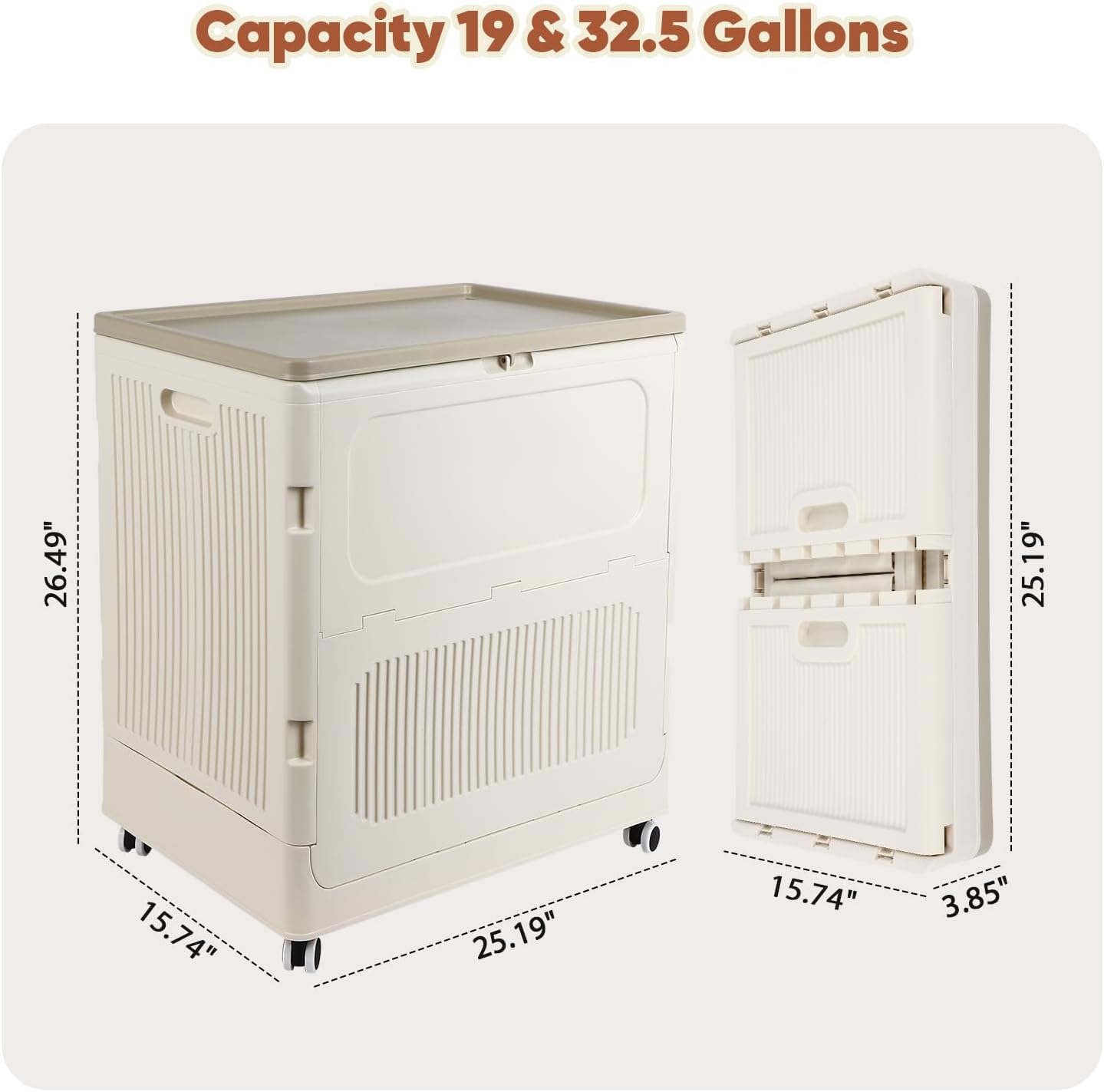 FAHKNS 52Gal/208Qt Collapsible Storage Box Set, Folding Storage Container and Install-Free Closet Organizer with Wheels, Large Organizer for Home