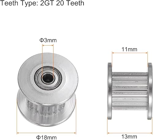 Miniatura 2 de 10pcs 2GT Polea tensora 20 dientes 0.118 in diámetro 0.709 in diámetro correa dentada de aluminio para 0.394 in ancho cinturón 3D impresora CNC