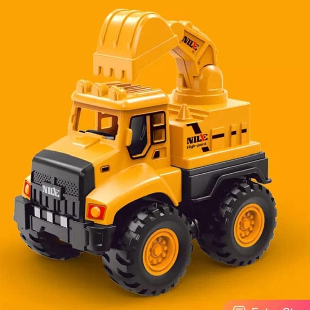 DUWOL Combo Pack Mixer, Crane, Excavator and Dumper Friction-Powered Unbreakable Pull-Along Back Construction Vehicle Trucks Toy Ideal for Playing Kid's and Children's 2