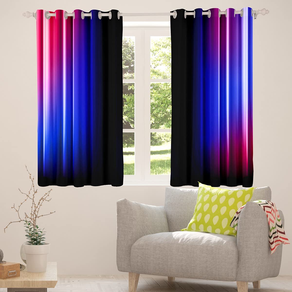 Loussiesd Geometric Abstract Ombre Window Curtains for Bedroom Living Room Kids Teens Red Blue And Black Striped Curtains Decor Modern Fashion Window Drapes Treatments W66*L72 - Image 3