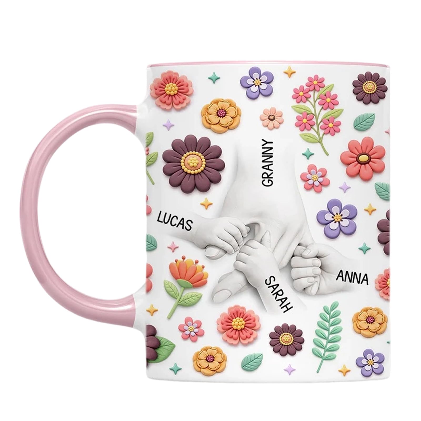 Linvimia Ceramic Coffee Mug Holding Mum Hand Pattern Drinking Cup with Handle Suitable for Hot and Cold Beverages Blossomy Pattern Cup