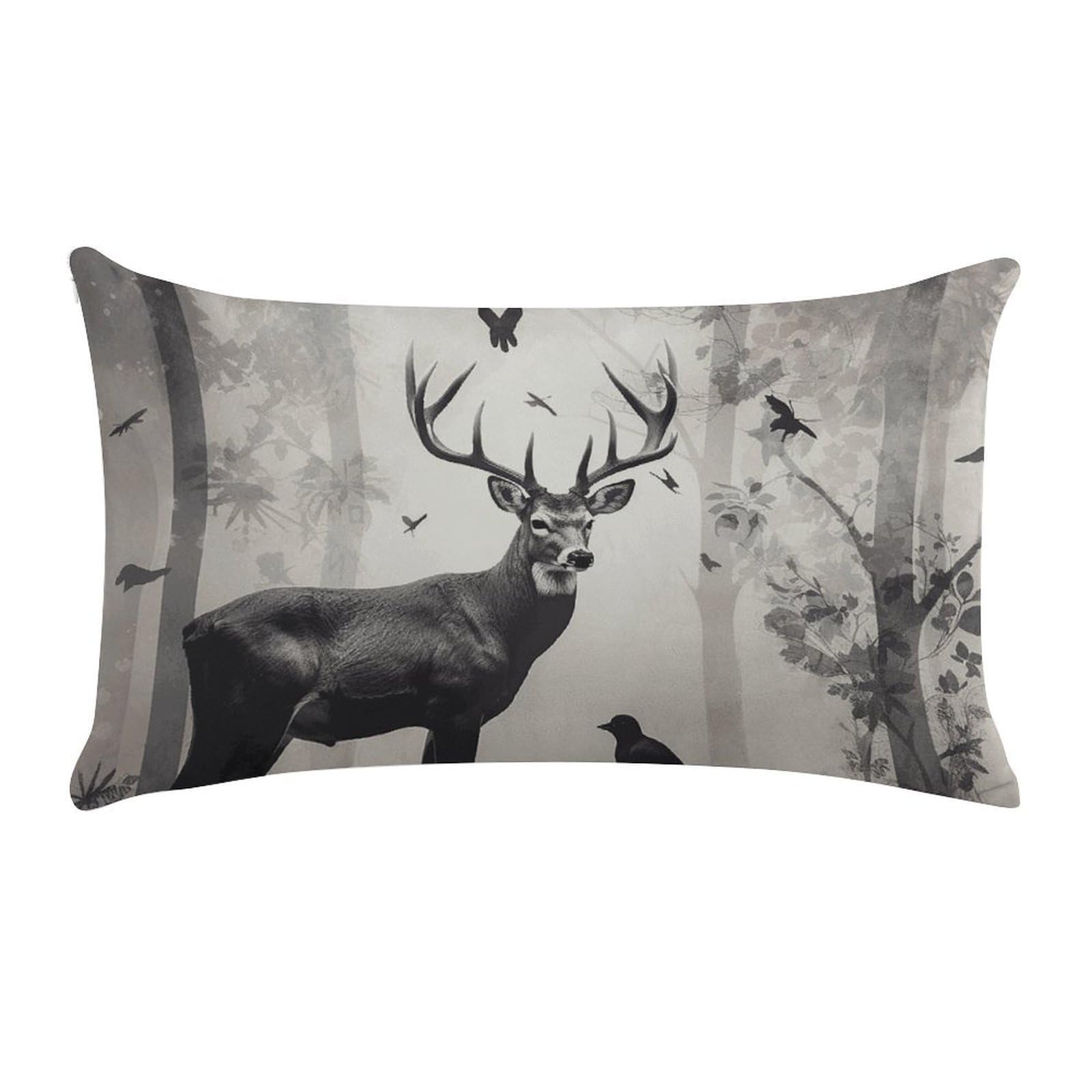 Hunting Silhouette of Deer Pillow Cases for Sofa, Super Soft Plush Pillow Cover with Zipper, Luxury Cozy Pillow Shams for All Seasons, Lightweight Pillowcases for Bedroom, 12" X 20"