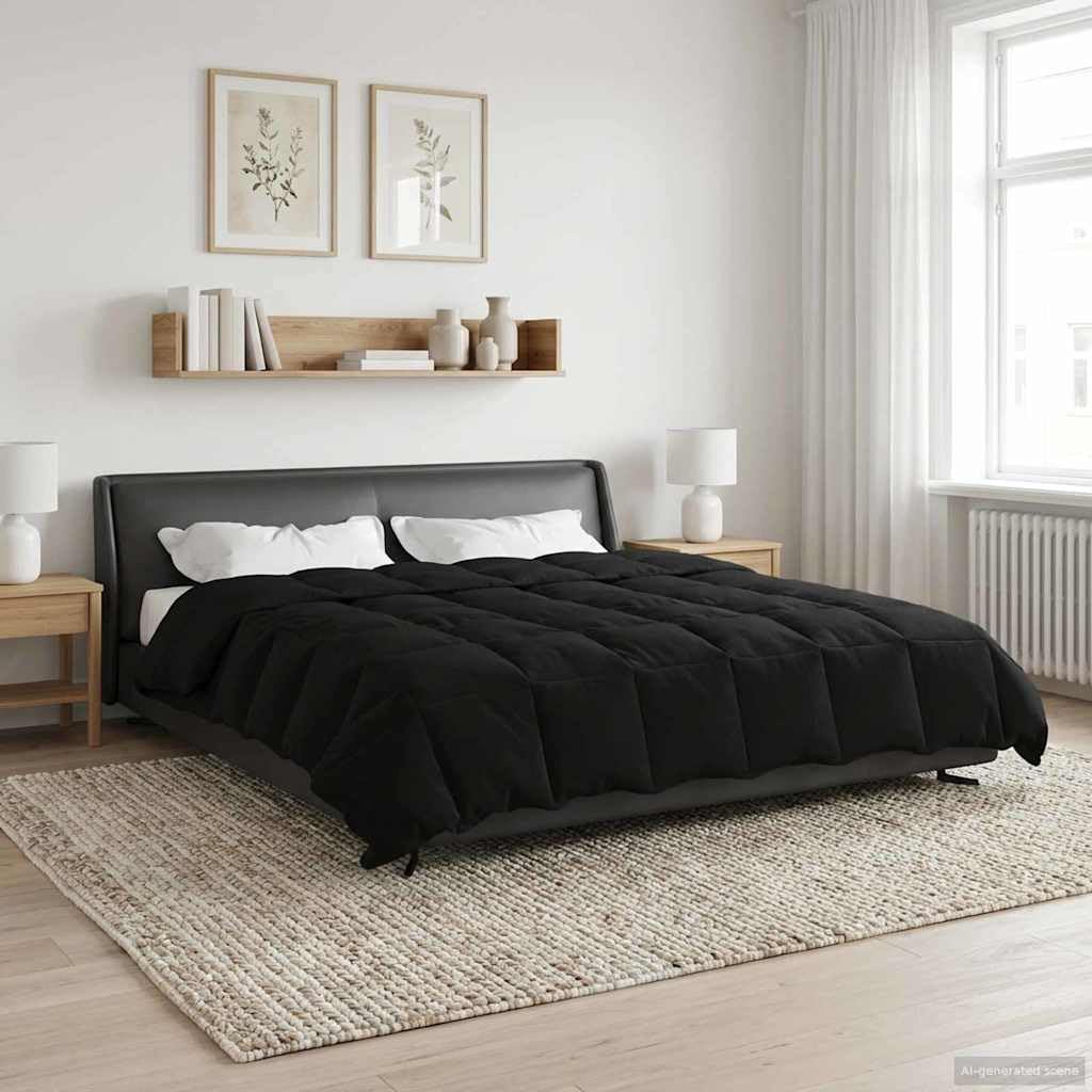 Manta acolchada de verano negra 240 x 260 cm, edredón de microfibra con lado de terciopelo suave, manta ligera para noches cálidas, lavable a máquina y apta para secadora, Öko-Tex