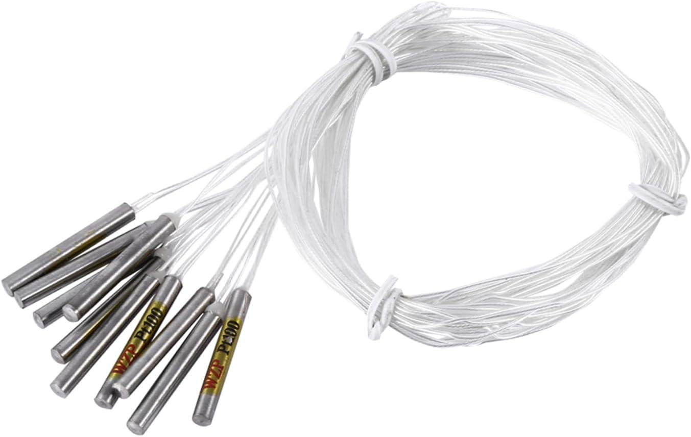PT100 Temperature Sensor Probe 10pcs Platinum Resister Temp Sensor for Industrial Control HVAC Systems Laboratory Testing 4mmx30mm Size 50cm Cable Length