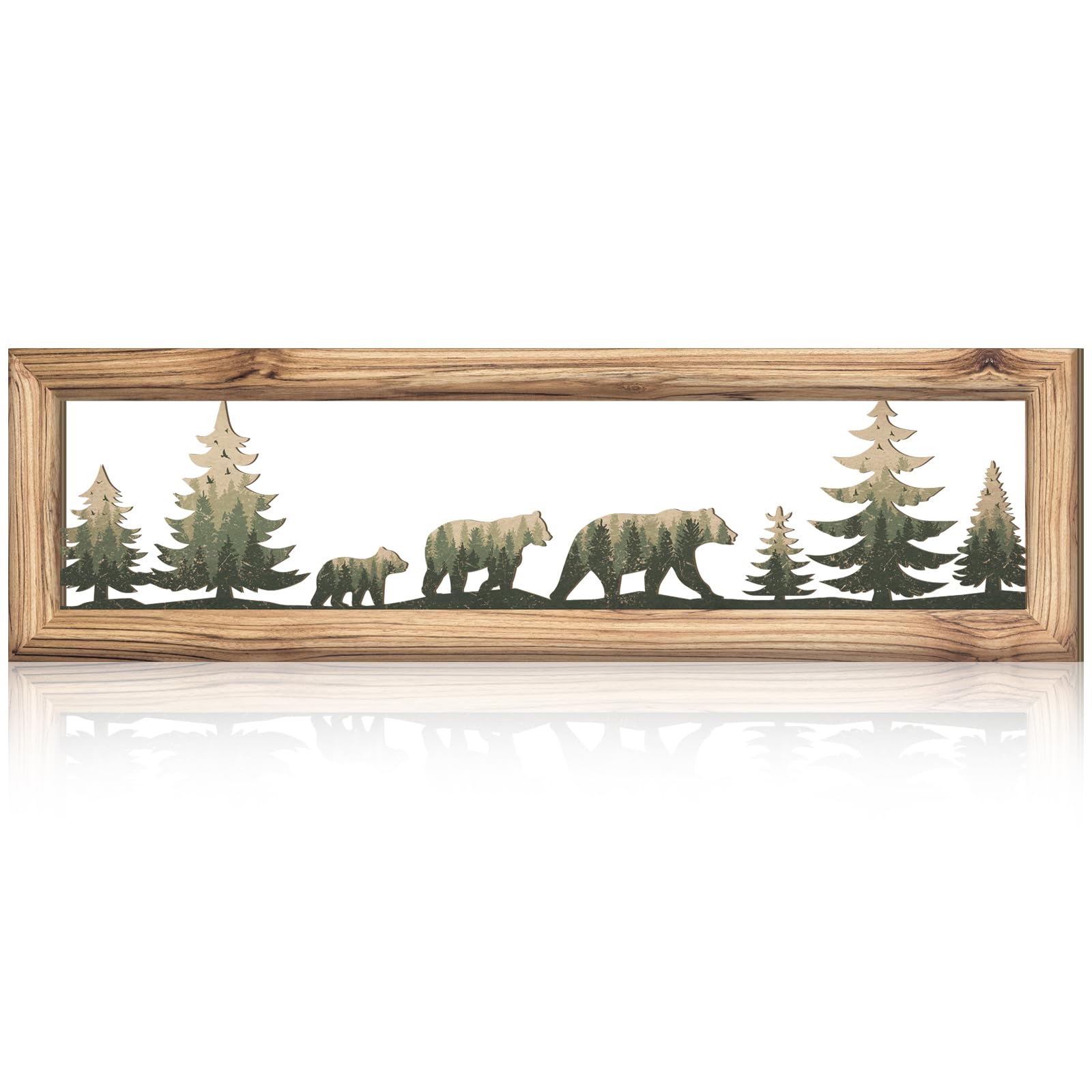 Wesiti Woodland Bear Wall Art 16 Inch Wood Frame Metal Rustic Forest Animal Wall Decor Farmhouse Lodge Cabin Picture Art Decor for Home Bedroom Living