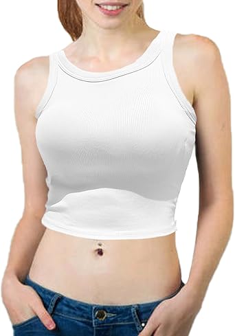 Womens Summer Sleeveless Tee Shirts Crew Neck Workout Tank Tops Casual Plain Cami Shirts
