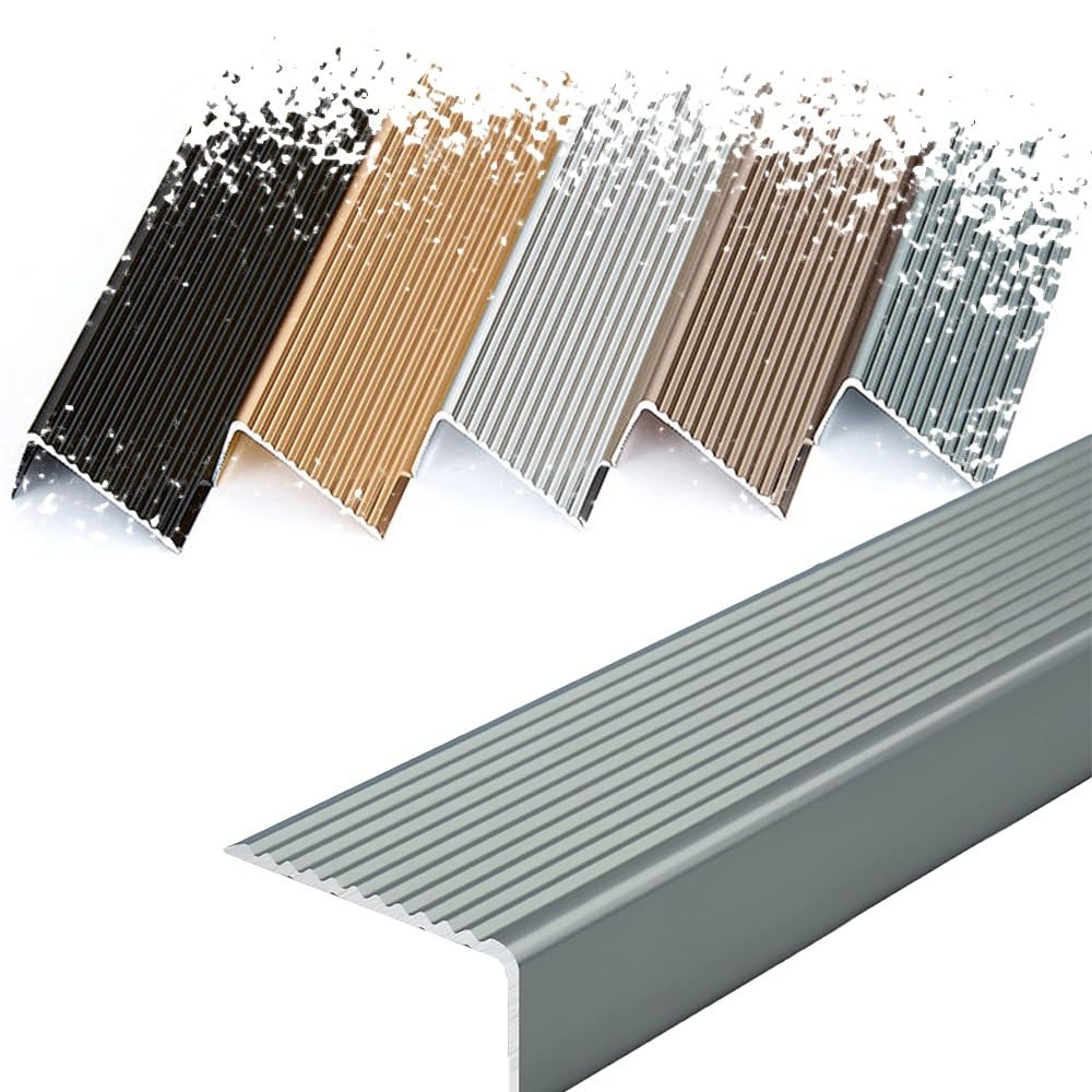 Moldura de borde de escalera de metal de 122 cm, protector de borde de escalera antideslizante para exteriores, para escaleras de madera, vinilo o baldosas (color: gris, tamaño: 10 unidades, 48/120 c