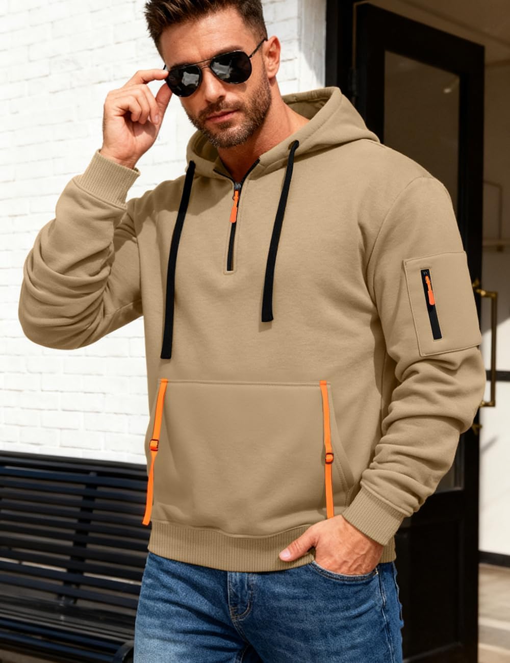 Men's Pullover Hoodies Quarter Zip Long Sleeve Shirts Drawstring Sports Casual Hooded Sweatshirts with Pockets - Image 3