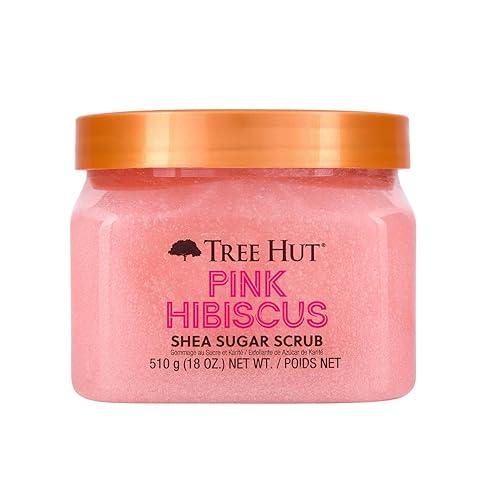 Tree Hut Pink Hibiscus Shea Sugar Scrub, Exfoliating, Hydrating & Moisturizing Body Scrub with Shea Butter & Nourishing Essential Oils, Smooth & Soften Skin, 18 oz - Pink Hibiscus
