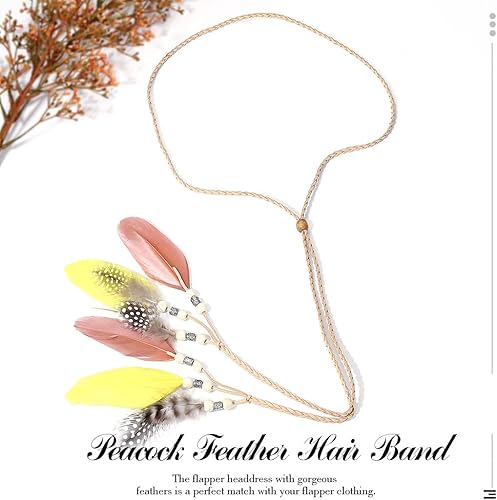 Miniatura 2 de GORTIN Diadema de plumas bohemias, color marrón, con plumas de pavo real, gitano, hippie, festival, fiesta, tocado para mujer