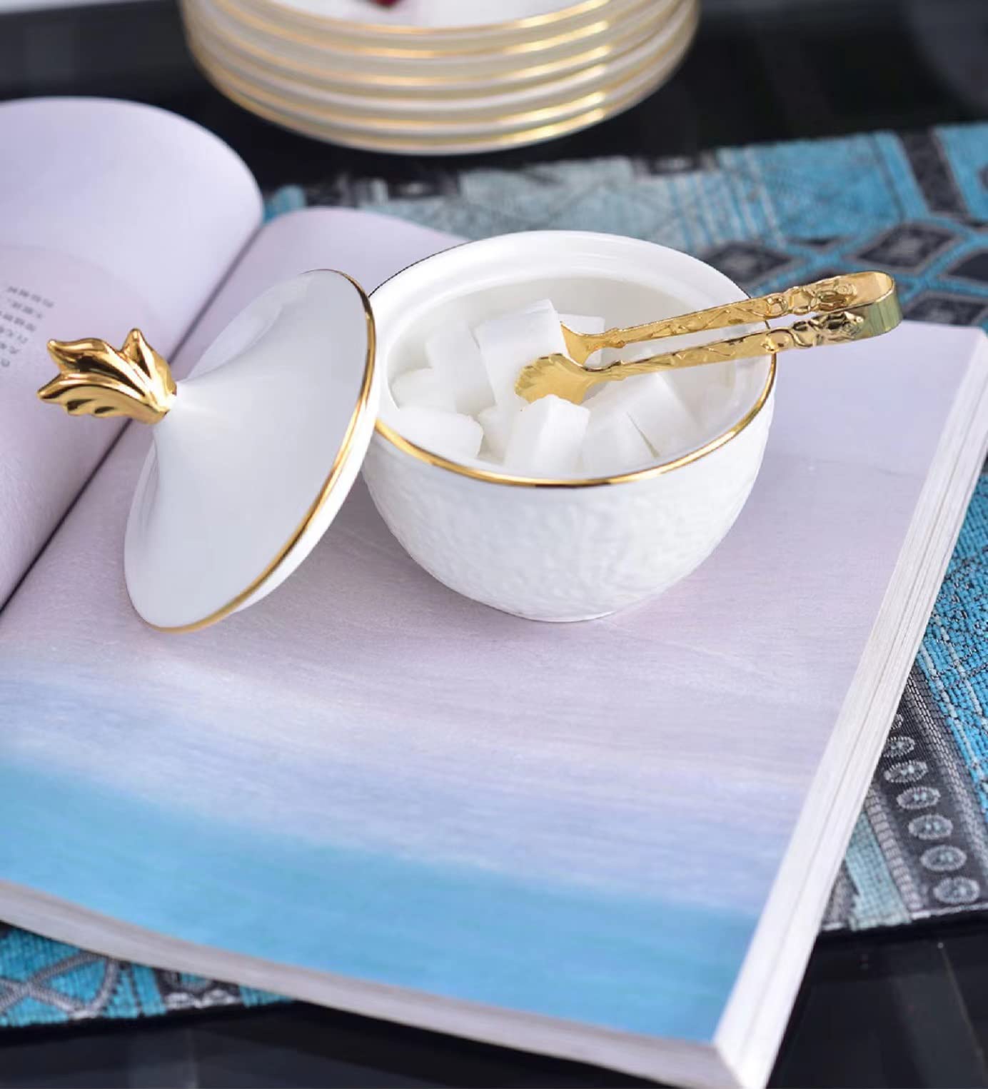 Juego de taza de té y café de 192.8 g, 21 piezas, taza de té en relieve esmaltada de colores blancos con platillo a juego, porcelana fina de hueso, servicio para 6 pulgadas