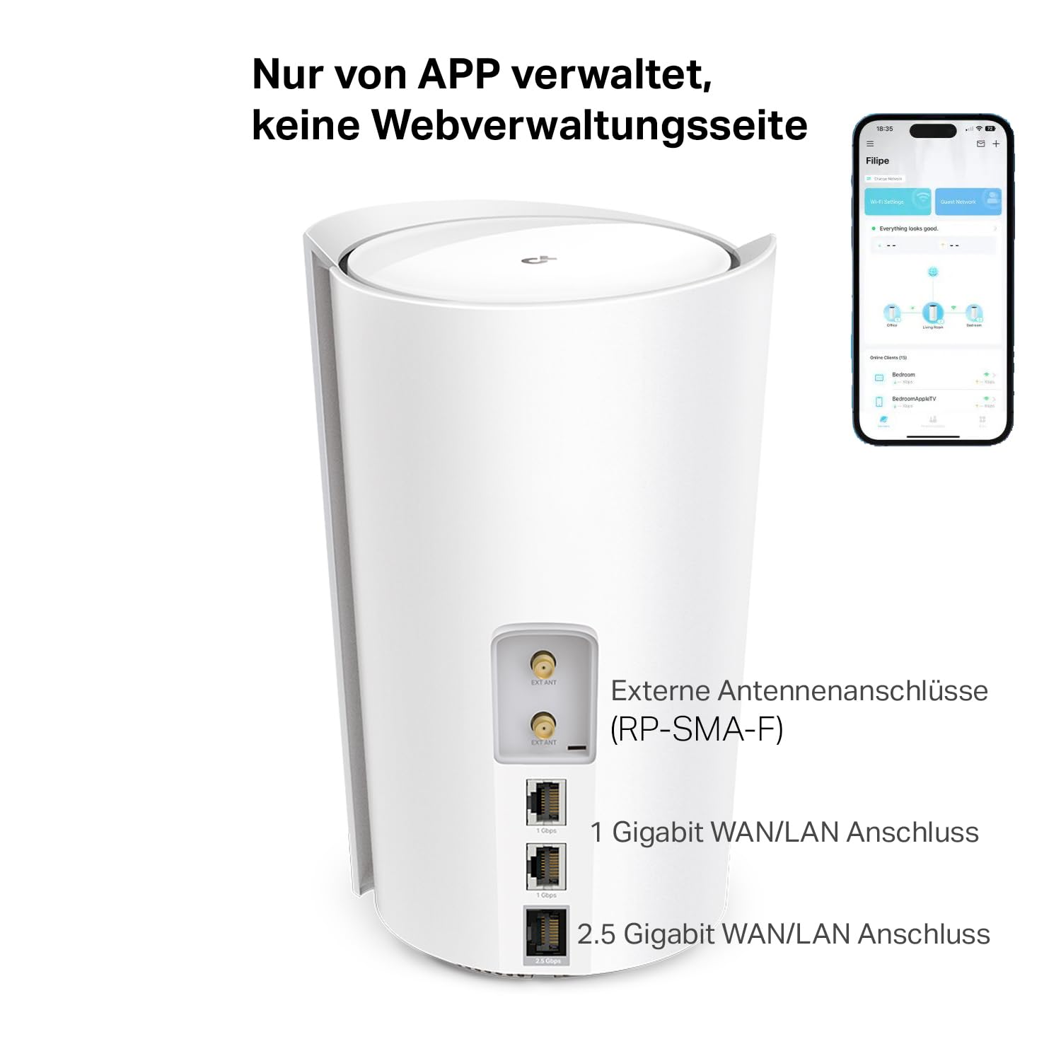 TP-Link Deco X3000-5G(1-Pack) LTE WLAN Router, 5G Router SIM-Karte, 2,5-Gbit/s-Port + 2 x Gigabit-Ports, Wi-Fi 6 AX3000, Nur APP verwaltet, Keine Webverwaltungsseite