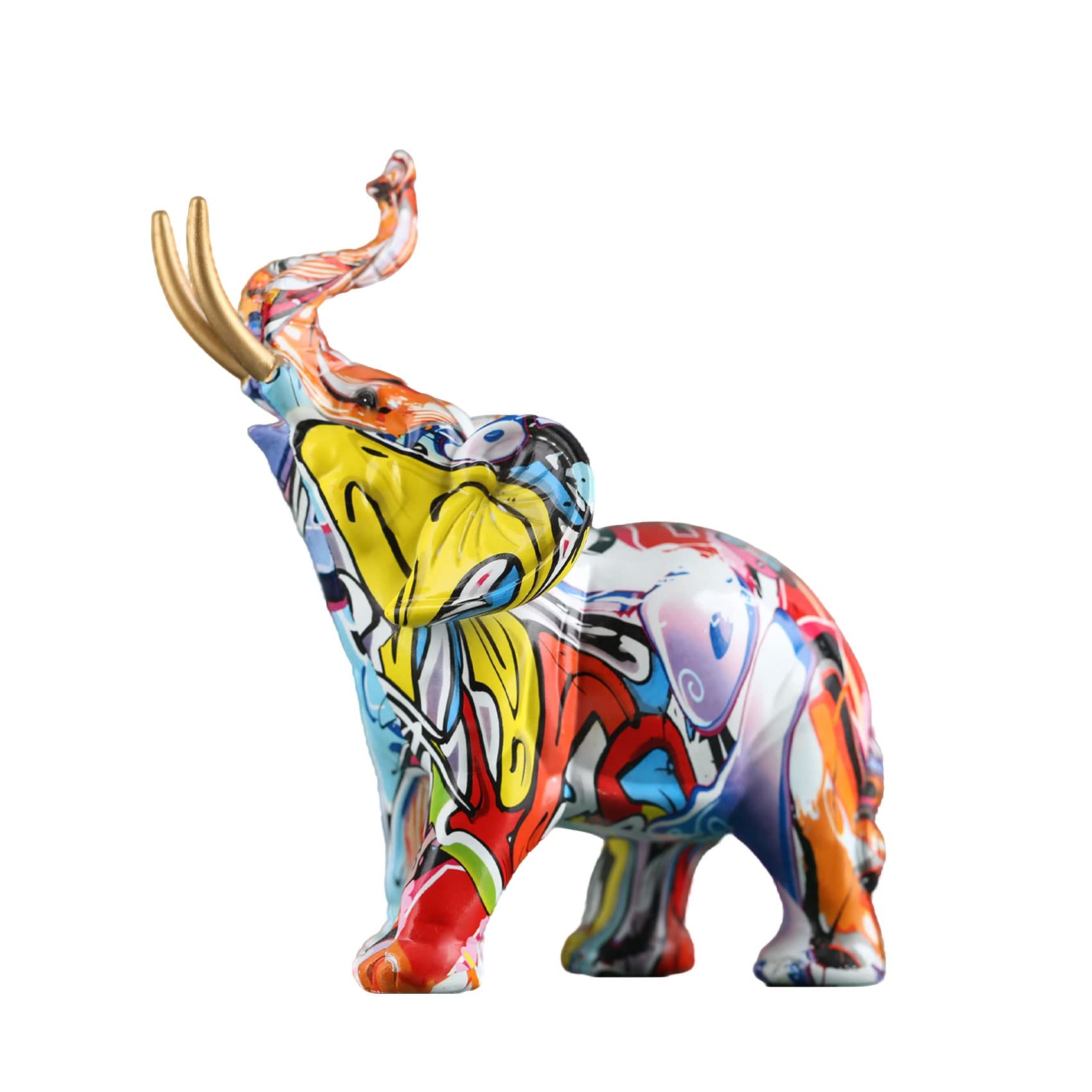 Figura de elefante de graffiti con diseño de elefante, estatuas de elefante coloridas de resina, adecuada para llenar la decoración del espacio en la sala de estar, dormitorio, oficina