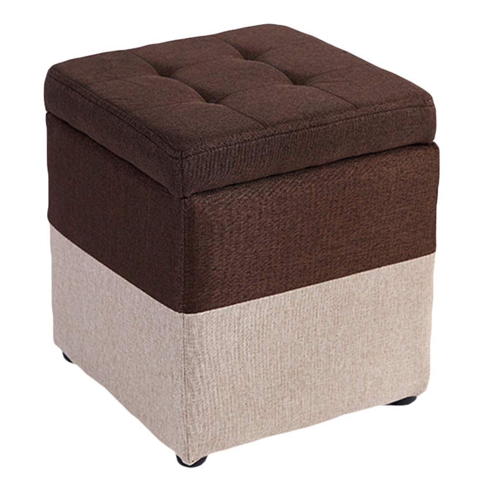 Tabouret de rangement en lin premium et structure bois massif élégante 40cm